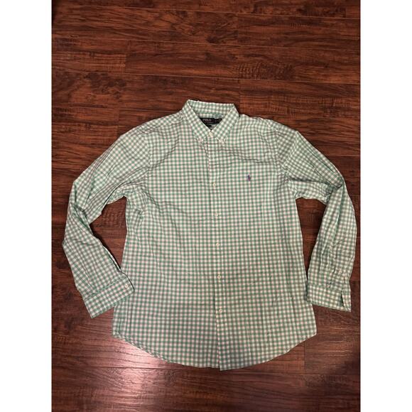 POLO RALPH LAUREN Slim Fit Green White Long Sleeve Cotton Casual Shirt Sz XL - Picture 1 of 5